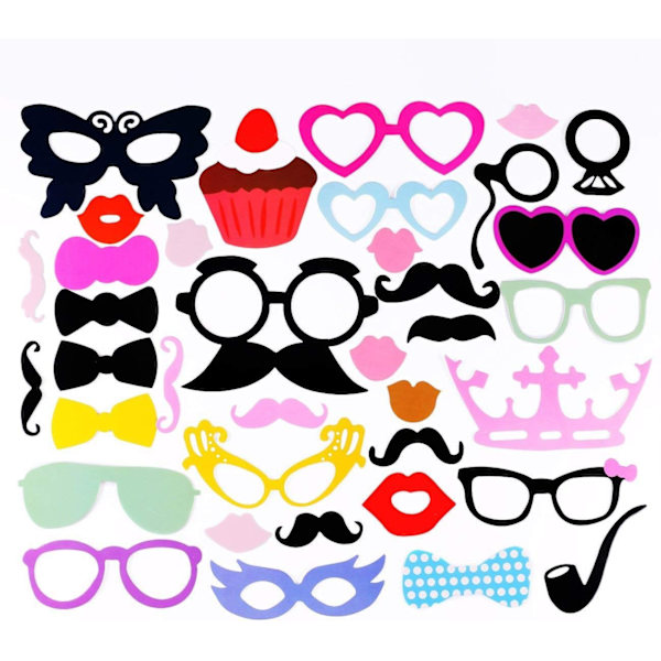 Fotoboksrekvisitter, 75 stk Maskerade Fotorekvisitter Lepper/Briller/Slips/K