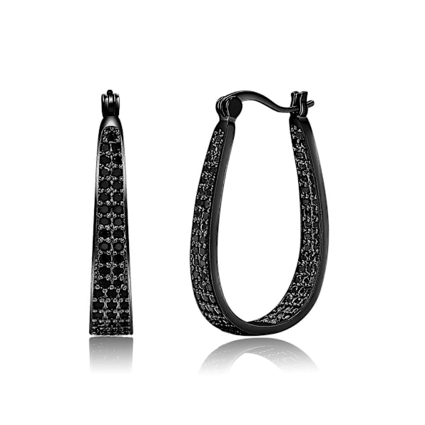 Dame Multicolor Cubic Zirconia Oval Tykke Hoop Øreringe Sort