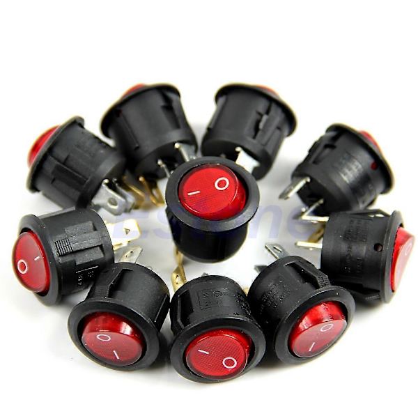Bil Auto Rund Knapp Prick Båt Vippströmbrytare AC 6A/250V Rött Ljus PÅ-AV SPST