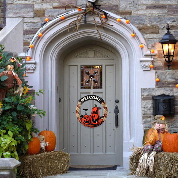 #Halloween Dörrhängare i Trä - Svart Katt Staket, Halloween Dekoration#