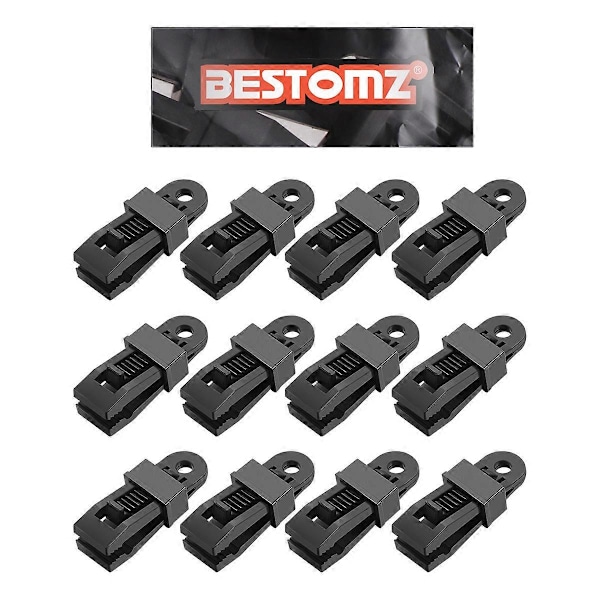 BESTOMZ 12 stk. Telt Markise Vind Reb Klemmer Markiser Plastik Clips Telt Strammer til Udendørs Brug (Sort)