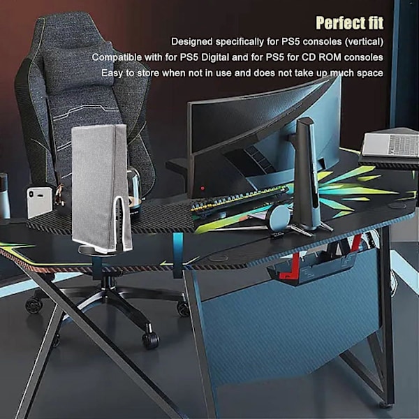 Dammskydd för PS5, Repskydd och Vattentätt Skyddsfodral för 5 Konsol Digital Edition och Ultra HD Edition (Grå)