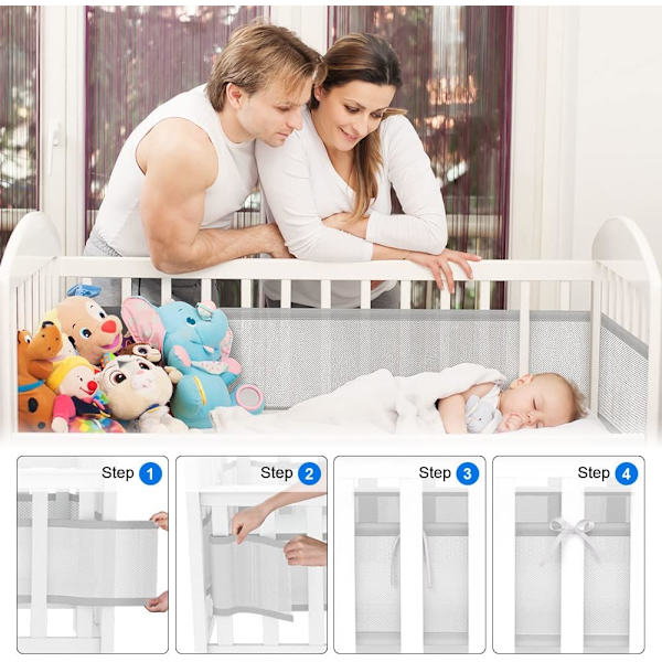 Baby Cabin Bumper, Sengestol Bumper, 3D Mesh Fôr, Trygt for Seng Luft