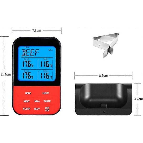 Dubbel Probe Digital Termometer Trådlös Programmerbar Temperaturmätare Vattentät Mätare Matlagning BBQ Grill Termometer - Kökstermometer, Vattentät