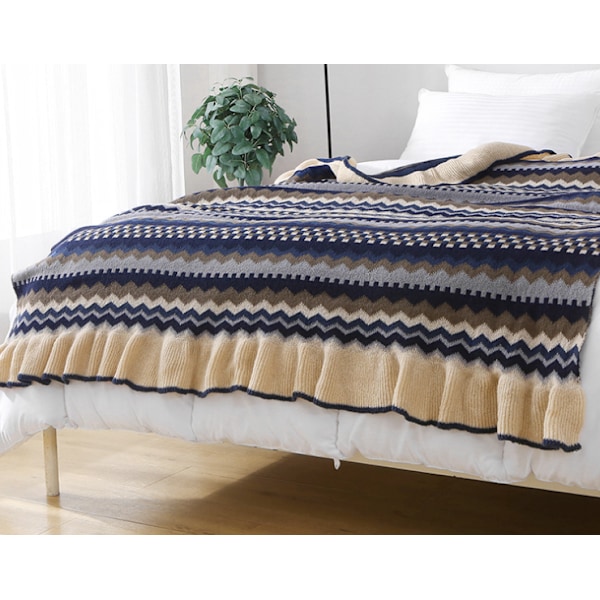 1 stk 130x170cm Strikket Teppe Grå Rutete Myk Komfortabel Varig