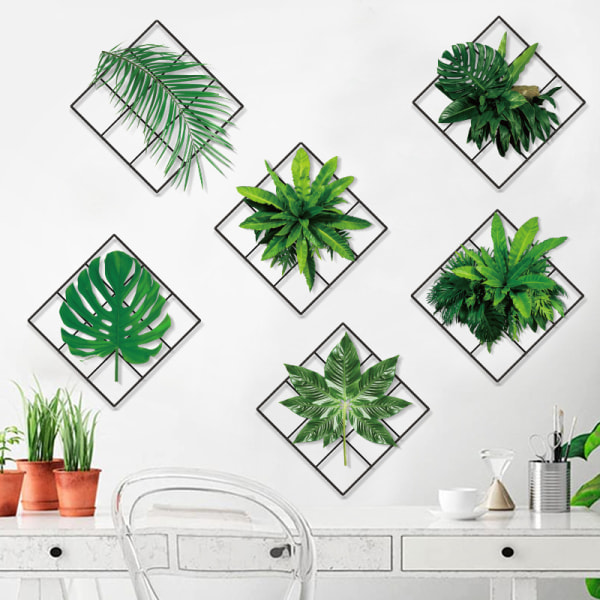 6 set Väggklistermärken Gröna växter Grid Sticker Palm Leaf DIY Wal