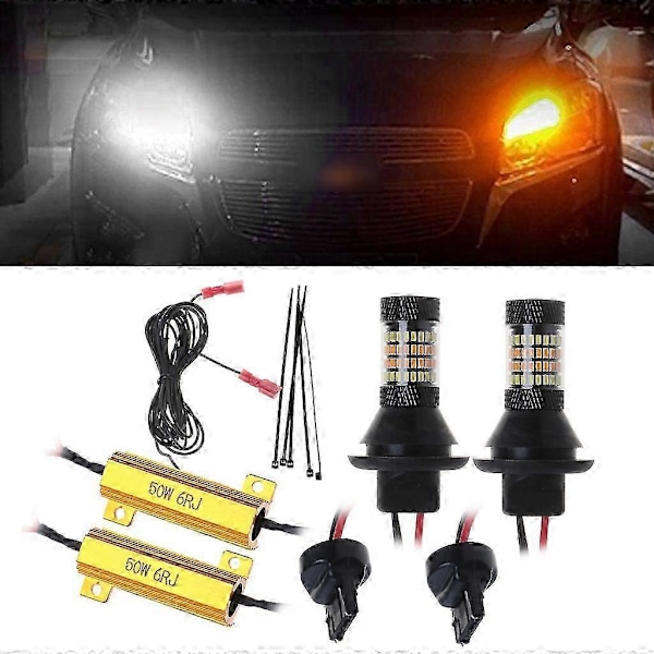 2 stk. T20 7440 96-LED 3014 50W tofarvet Switchback LED DRL blinklys sæt