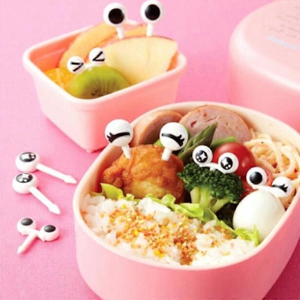 Børne Tegnefilm Frugtgaffel Sæt 10 Stykker/Sæt Mini Spyd Sød Tegnefilm Øjne Kawaii Madpakke Bento Boks Mad Frugt Pinde Gaffel Pinde