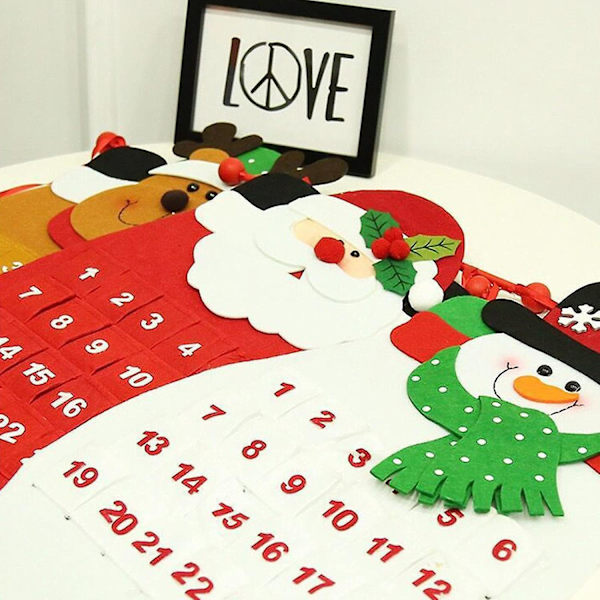Adventskalendrar i filt, Hänge med fickor för jultomte/snögubbe/älg, gör-det-själv adventskalender att fylla själv, juldekoration brun)(1 st