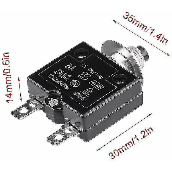 Sikringsautomat 5a 8a 10a 15a 18a 20a 30a Valgfri Nulstilling Termisk Afbryder, 125-250v Ac 50v Dc Strømsoverbelastningsbeskyttelse Trykknap Sikringsautomat(15