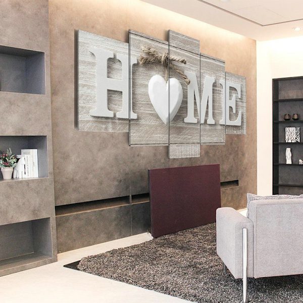 #Väggkonst i 5 delar - Love HOME, non-woven canvas för vardagsrum#