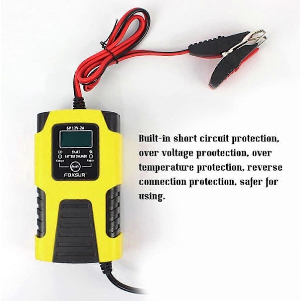 6V/2A 12V/2A Billadere Fullautomatisk Smart Batterilader Vedlikeholdslader Bærbar Vedlikeholdslader Batteri Desulfator for Bil Motorsykkel