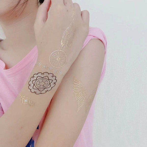 12 Ark Metallic Tillfälliga Tatueringar För Kvinnor Tonåringar Flickor - Guld