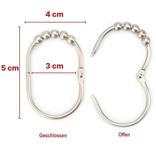 #Brushed Nickel Dusjforhængsringe - 12 Ekstra Store Dusjforhængsringe i Rustfrit Stål#