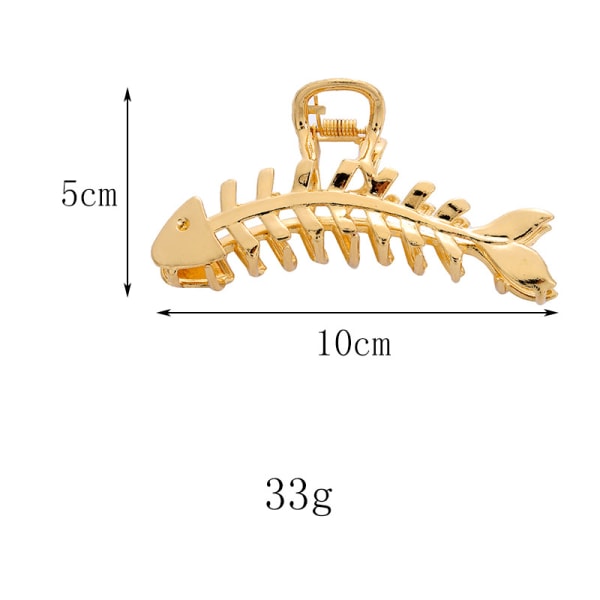 Stor Fiskskelett-Hårklämma (Guld), Söt Djurformad Hårklämma