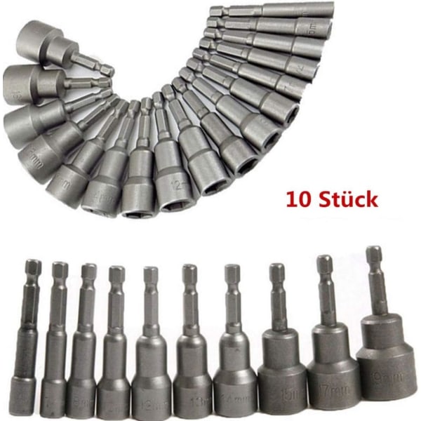 10 st Magnetiska Hylsor för Skruvmejsel, Bitsadapter, Kvadratisk Hex Chu