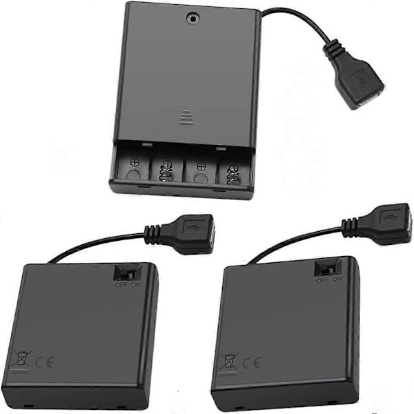 3 kpl 4 x 1,5 V AA-paristokotelo kytkimellä ja kannella, 6 V muovinen paristokotelon runko USB-liitännällä ja virtakytkimellä