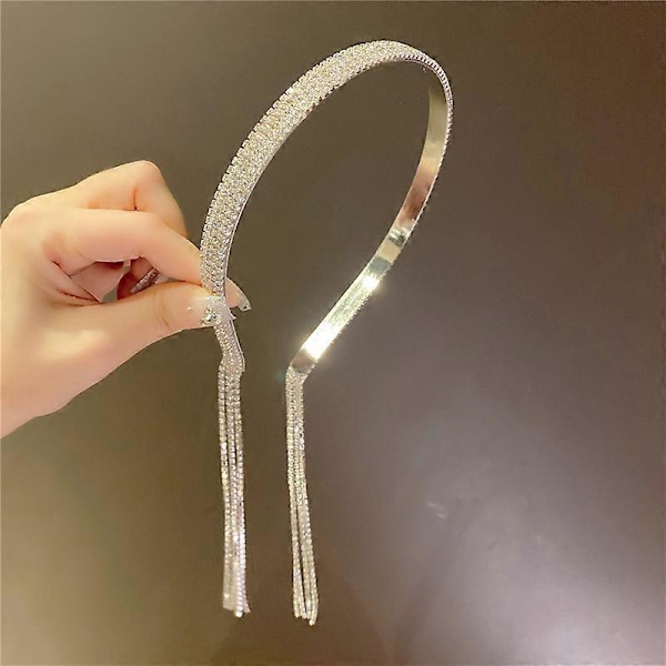 Bryllupshodebånd med Rhinestone-dusker for damer, glitrende krystall-rhinestone, falske øredobber, hårkjedehodebånd, brude-edelsten, jentehårbånd, 4 rader