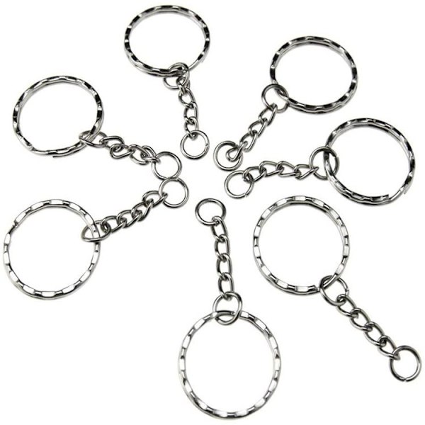 50 stycken nyckelringar, delade ringar, nyckelringar med länkkäda, 50 stycken
