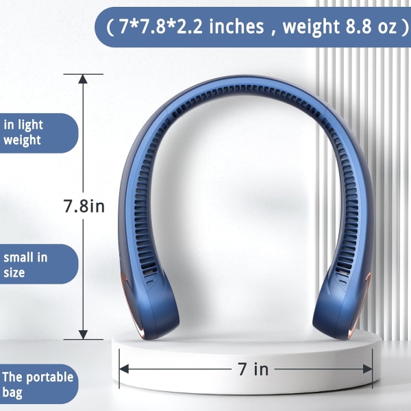 Bladløs halsvifte, 4000mAh USB oppladbar personlig vifte, 3 hastigheter