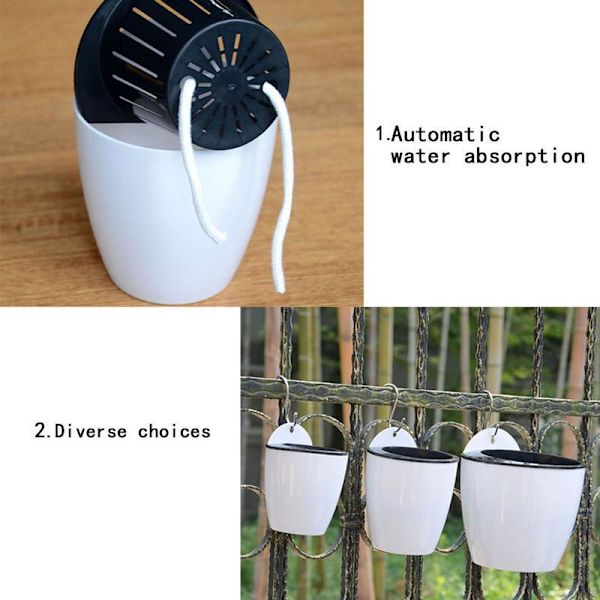 Sett med 7 potter - 13 cm hvite hengende blomster med automatisk vanning