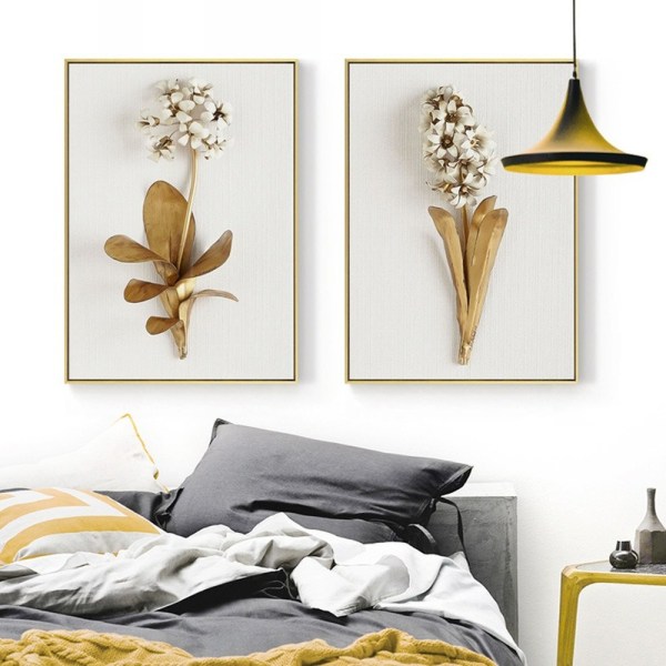 #Dekorativ målning i vardagsrummet - 30*40*3 - Gyllene blommiga löv,#