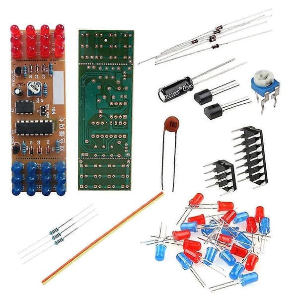 NE555 + CD4017 Dobbelt LED Rød Blå Stroboskop Blinkende Lys DIY Kit til DC 9V - 12V
