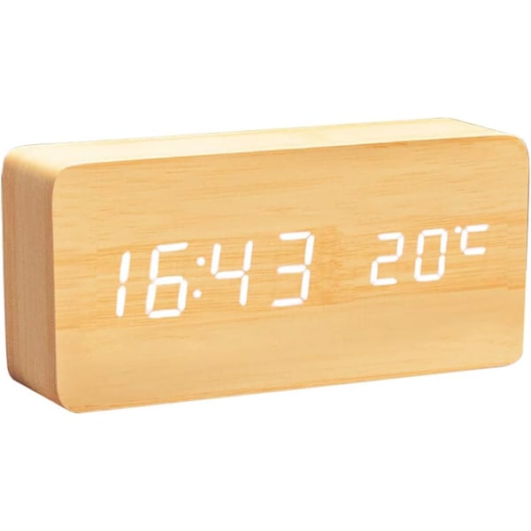 *Trä Digital Klocka - Multifunktionell LED Väckarklocka med Tid/D*