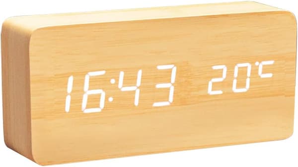 *Træ Digitalt Ur - Multifunktion LED Vækkeur med Tid/D*