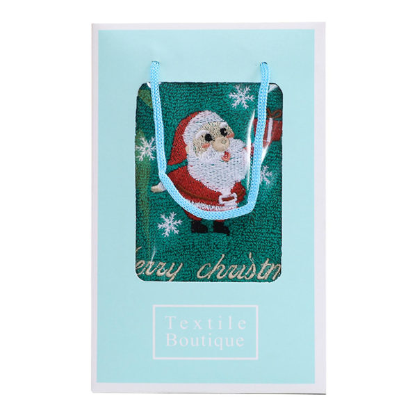 Farfi julhandduk med presentförpackning Broderi Ljus färg jultomten Julgransmönster tvätthandduk Daglig användning Grön