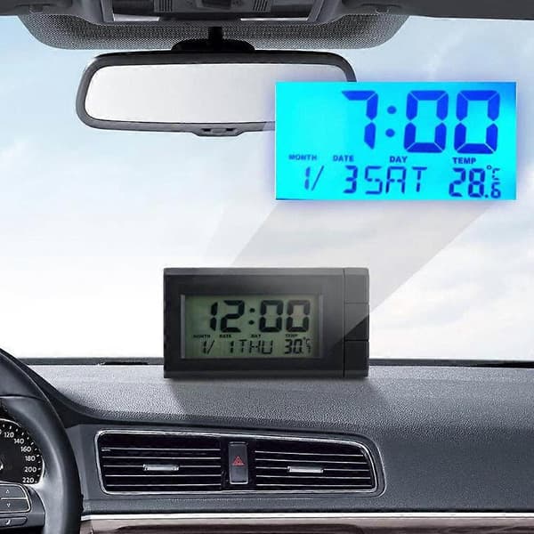 Biltermometerur med blåt baggrundslys, elektronisk ur med 2 i 1 LCD digitalt display til bildato