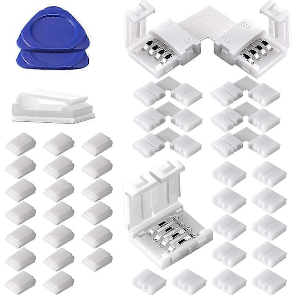 LED-nauhan liitintarvikesarja - 5050 10mm 4-nastainen RGB LED-liitin, sisältää 20x johtokiinnikettä, 12x saumatonta liitintä, 6x L-muotoista liitintä, 2x avaus