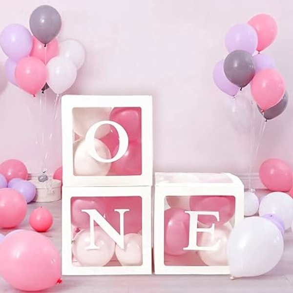 1 fødselsdagsballoner æske dekoration til piger, 3 gennemsigtige baby