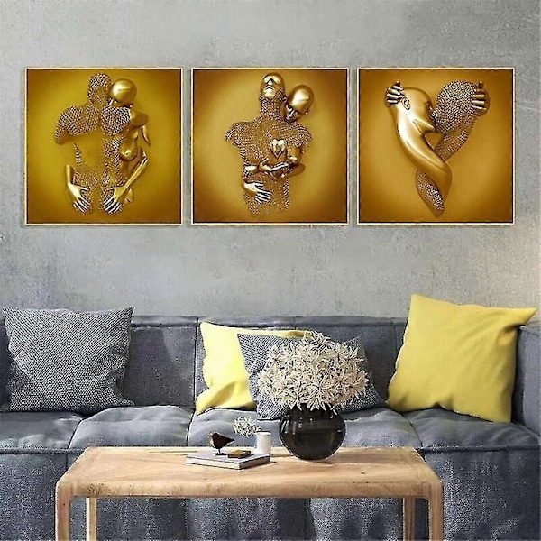 Kärlekshjärta 3D-effekt Väggkonst Abstrakt Metallskulptur Canvas Modern Målning Väggdekor 3040cm Guld-