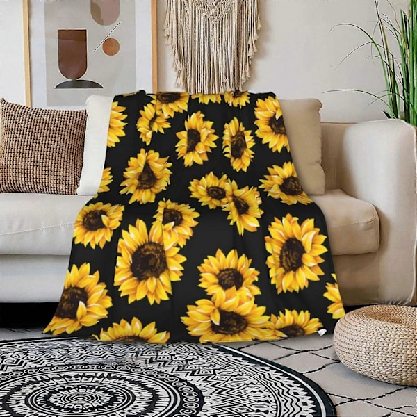 Ultra Blødt Varmt Helårs Solsikke Tæppe til Seng Stol Bil Sofa Soveværelse 130 x 150 cm Sort