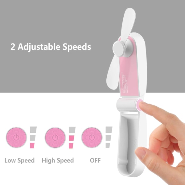 Pink-Mini hopfällbar handhållen fläkt, bärbar handhållen uppladdningsbar H