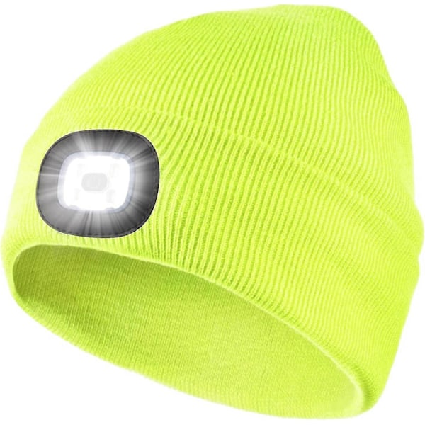 LED-valolla varustettu neulottu pipo, lämmin pipo ulkokäyttöön, ladattava otsalamppu (keltainen)