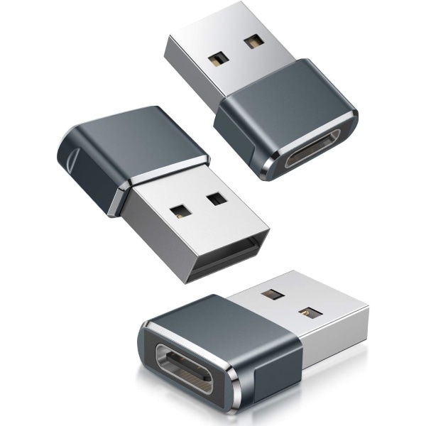 USB C naaras ja uros USB A -sovitin 3-pakkaus, C-tyypin latauskaapeli C