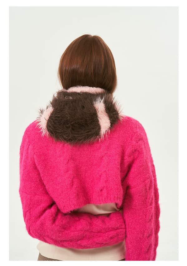 #Faux Sable Stribet Hat - Brun, Design Niche Section Pullover Woo#