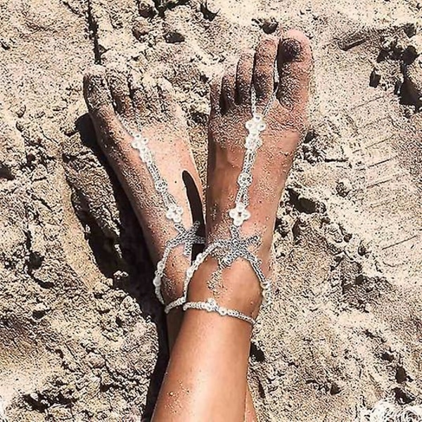 Boho Krystal Ankelkæde Hvid Søstjerne Ankelkæder Strand Perle Barfodssandaler Ankelarmbånd Sommer Fodkæde Smykker til Kvinder og Piger