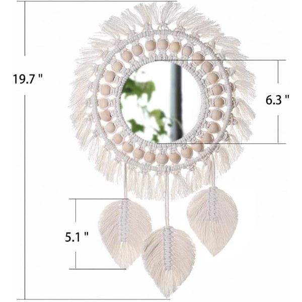 /#/Macrame Seinälle Ripustettava Peili - Boho Reunus Pyöreä Käsityö/#/