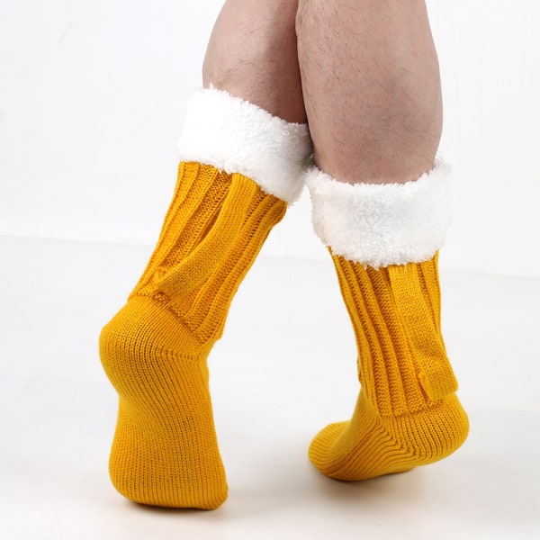 #Autumn and winter knitted warm mid-calf socks, beer#