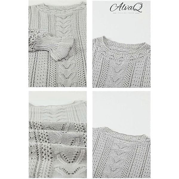 Dame Blonde Hæklet Langærmet Rundhals Striktrøjer Vinter Strik Pullover Jumper Toppe