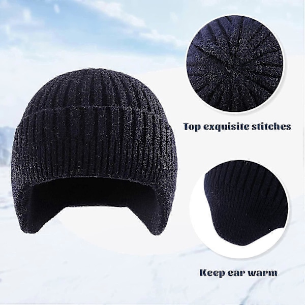 Strikket hue til mænd, øreklap, vinterhuer til kvinder, uldhue til mænd, varm skull cap, slouchy med ørevarmere