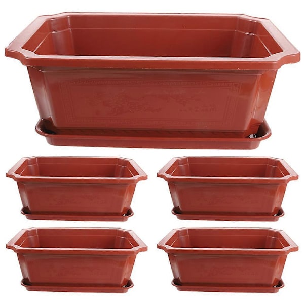 5 Set Klassiska Bonsai Krukor för Trädgård Stora Blomkrukor Bonsai Odling Kruka med Bricka