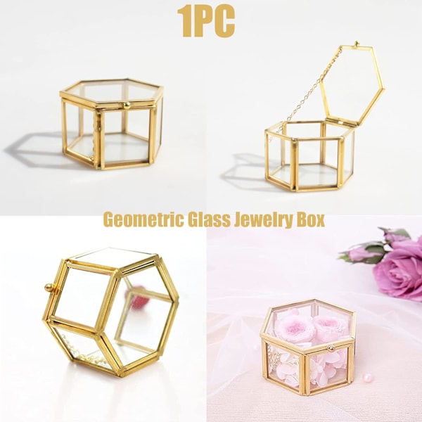 Guld Geometrisk Smykkeæske, Glas Hexagon Smykkeæske, Guld Clea