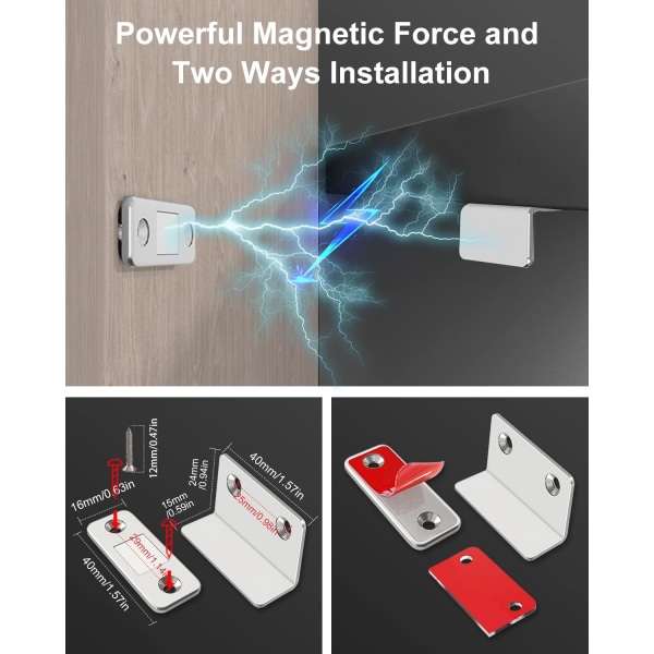 Skapdørsmagnetsett med 2 ultra tynne magnetiske låser, sterk skapmagnet