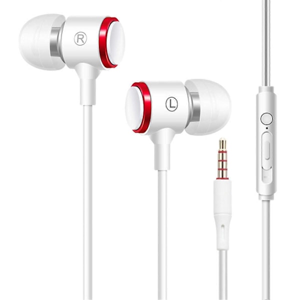 Kablet hodetelefon med støyreduksjon, in-ear, 3,5 mm plugg, stabil overføring, kablet headset med mikrofon, bass, dobbel driver for sport og spill