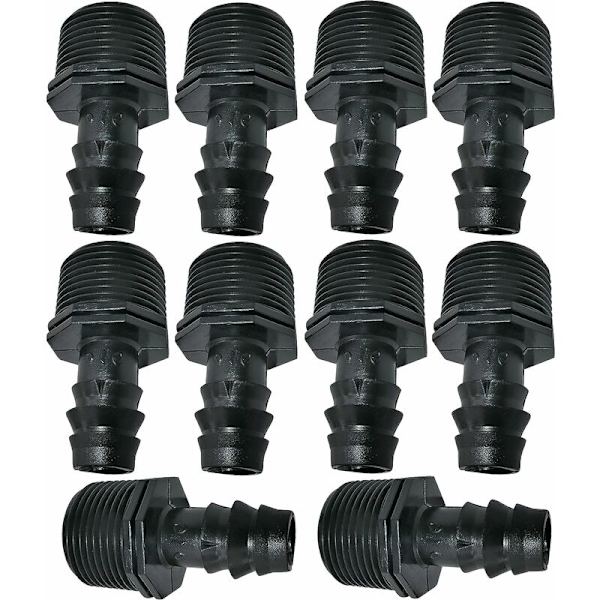 Sæt med 10 stiftformede hanadaptere/fittings ?16mmx3/4'' til drypningsslange