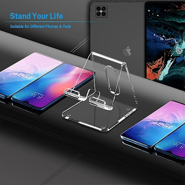 Akryl Mobiltelefonställ, Portabelt Genomskinligt Telefonställ för Skrivbord, Kompatibelt med Phone15 14 13 Pro Max Mini 12 11 Plus SE, Switch, Android Smartphone, P